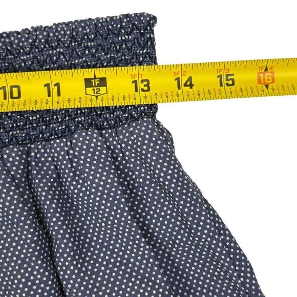 LOGG H&M Navy Polka Dot Paisley Cotton Smocked Skirt Boho Festival Airy Light 6 - Picture 9 of 12